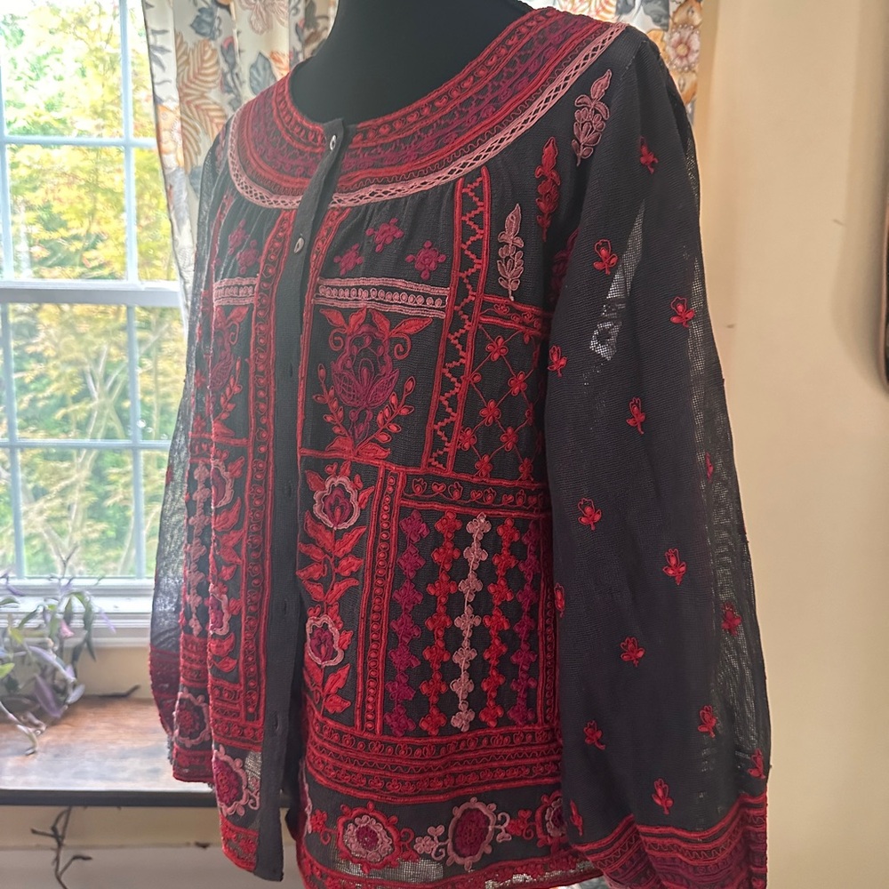 Sundance Red and Pink Embroidered Button Down Shirt - Picture 3 of 3